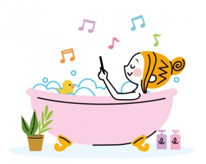 Illustration of a woman bathing.